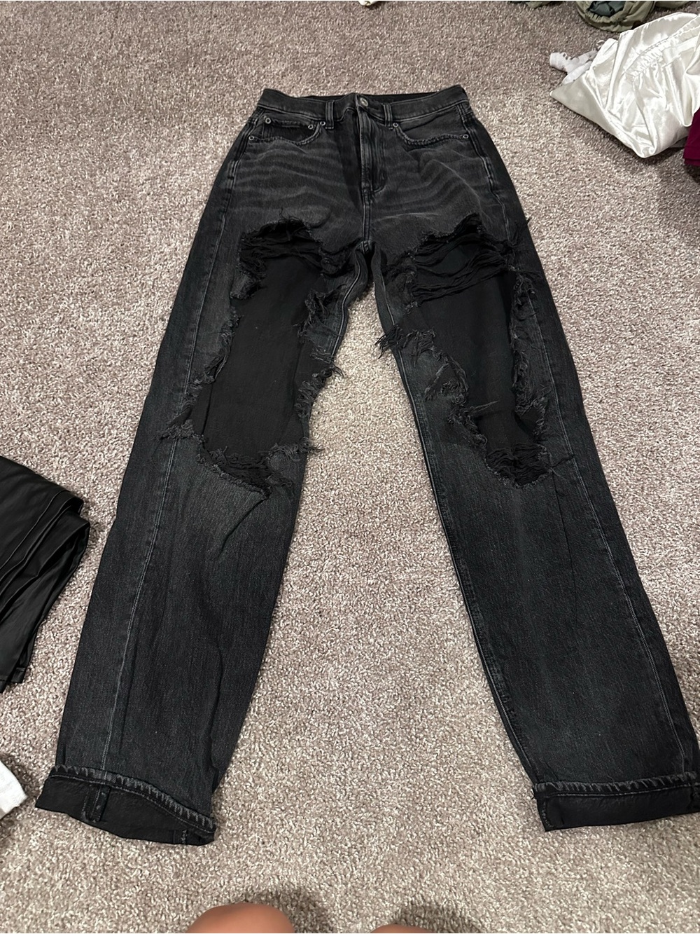 American Eagle Outfitters Black Distressed Boyfriend Jeans